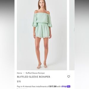 Jumpsuit - like new- Green - off the shoulder Romper - size S
